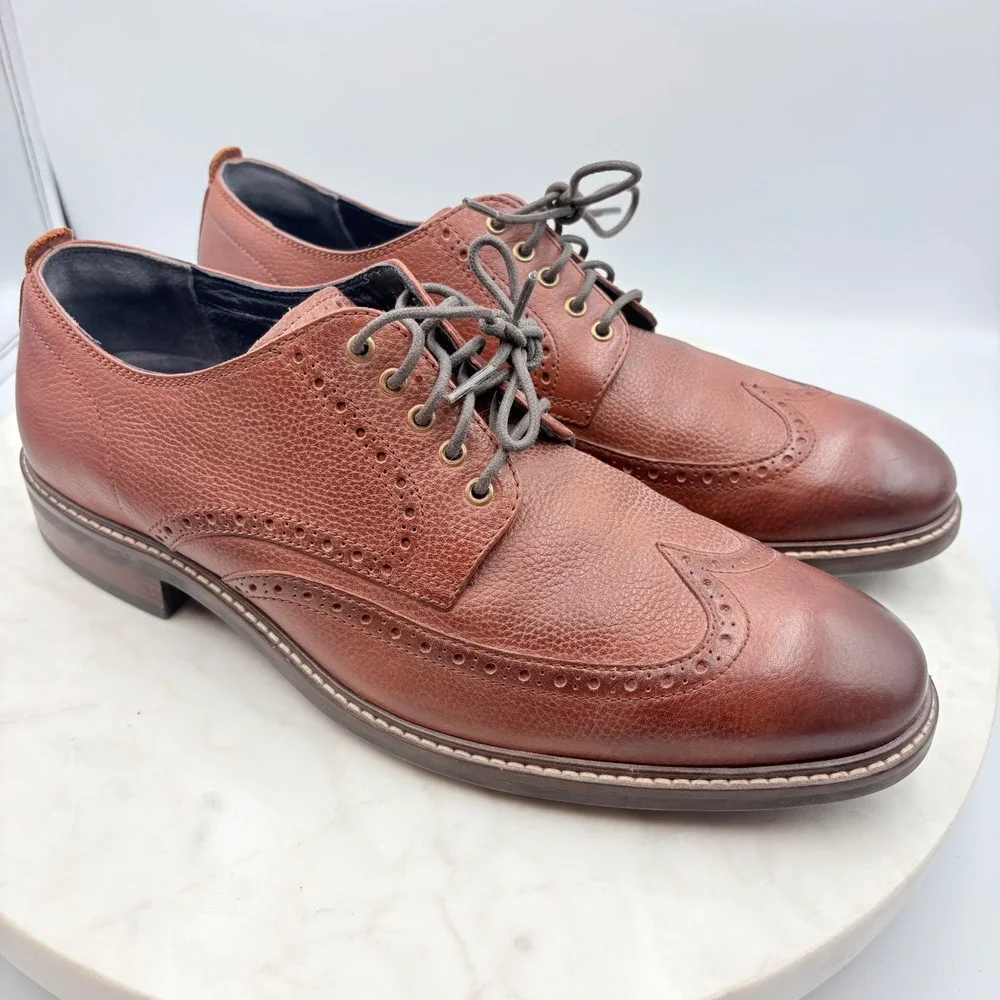 Cole Haan Watson Wingtip Oxford Mens 11 Brown Leather Brogue Dress Shoes EUC